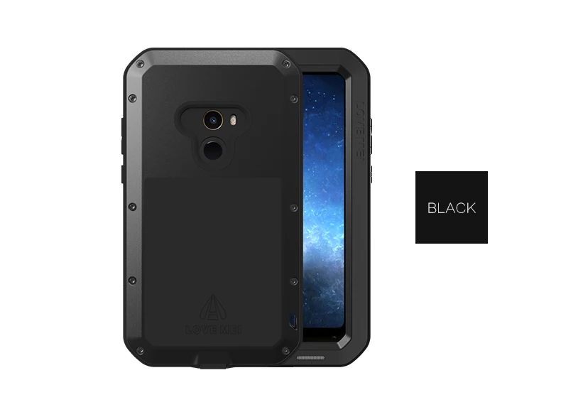 Мощный чехол LOVE MEI для Xiaomi Mix, водонепроницаемый, противоударный, алюминиевый, металлический, ТПУ, закаленное стекло, гибридный, сверхпрочный чехол для Mix 2