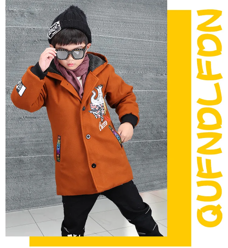 Tong/ г. Новое Стильное зимнее шерстяное пальто для мальчиков детская утепленная хлопковая подкладка средней длины для отдыха