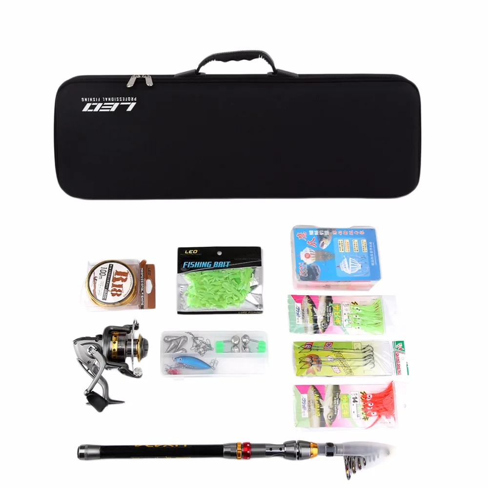 

LEO Telescopic Fishing Rod Reel Combo Full Kit Spinning Reel Pole Set with Fish Line Lures Hooks Bag Case