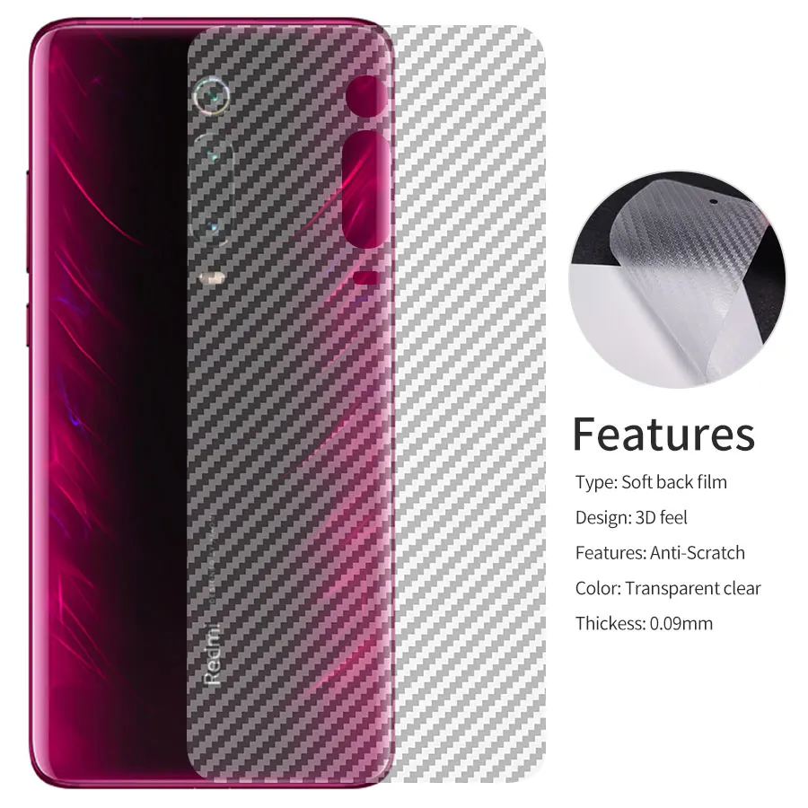 

For Xiaomi Mi 9T 9 T A2 Lite Poco Pocophone f1 Redmi K20 Note 7 6 5 Pro Global Sticker Carbon Fiber Back Screen Protector Film