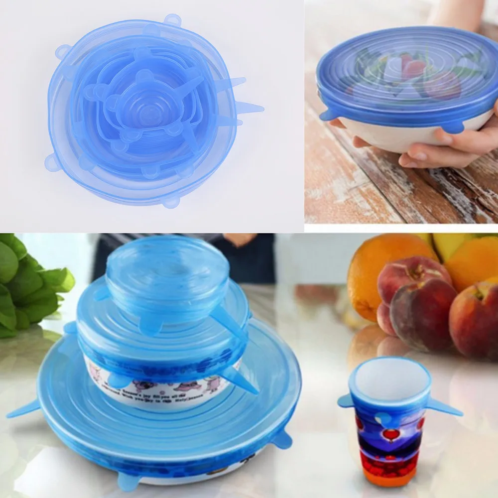 силиконовая вакуумная универсальная крышка. силиконовые растягивающиеся крышки для посуды, набор 6 шт. вакуумные крышки для тарелок. Silicon kitchen 6 pcs set. силиконовая крышка квадратная для посуды.