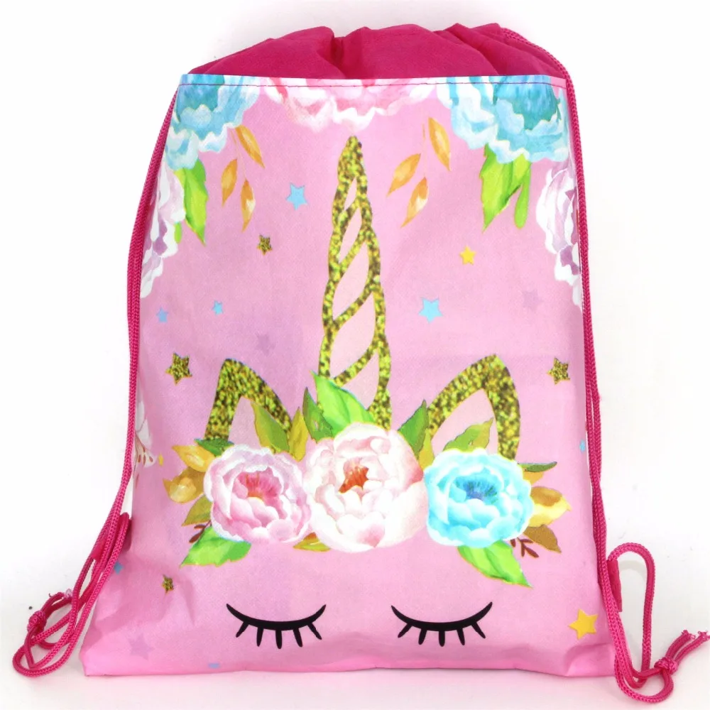 

1pcs lovely Unicorn non-woven bag fabric backpack child travel school bag decoration mochila drawstring gift bag