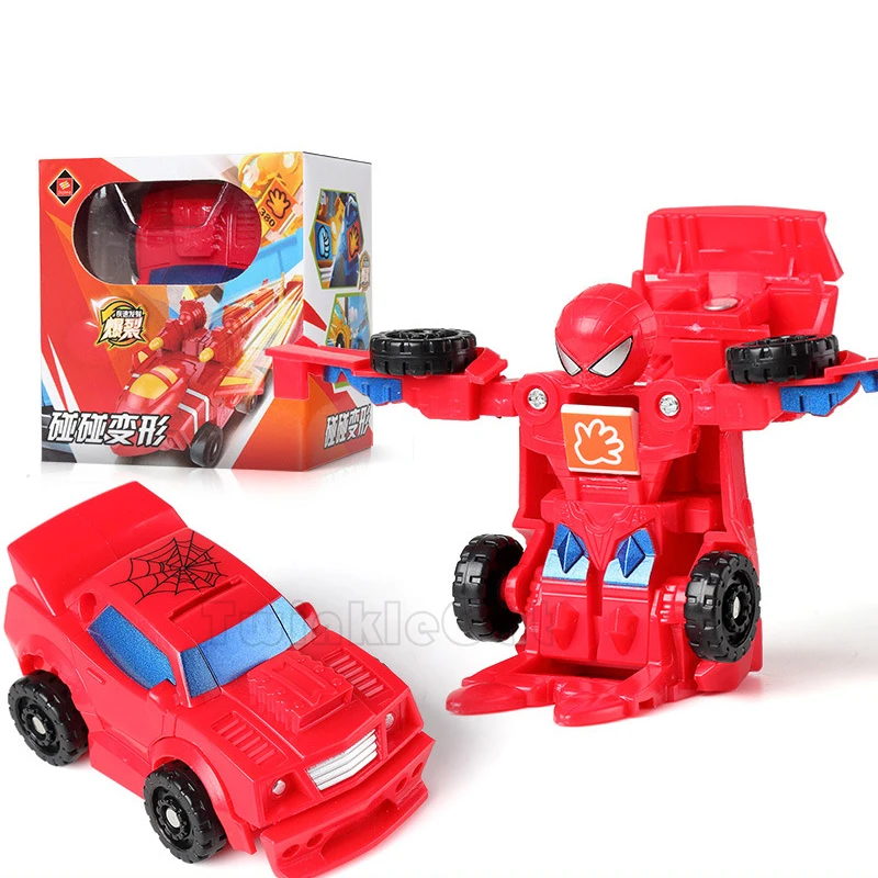 

Young Collision Deformation anime figure Robot Toys Car SpiderMan Iron Man America captain Mini deformation Children Toys Car