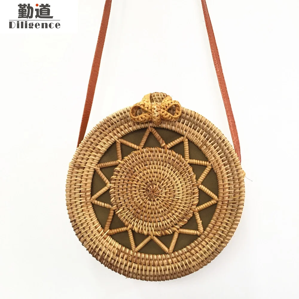 Handmade Round Straw Bags For Women 2018 Summer Beach Shoulder Bag Hollow Woven Crossbody Circle ...