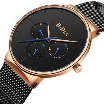 

2019 Fashion Men's Watch Waterproof Stainless Steel Strap Ultra-thin Business Watch Men Multifunction Quartz Wristwatch