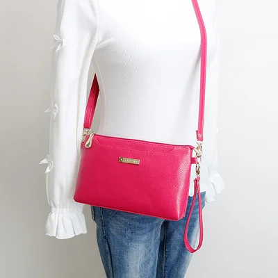 Женская Кожаная мини-сумка через плечо от известного бренда, сумка через плечо, женская маленькая сумка-мессенджер с длинным ремешком, женский клатч - Цвет: rose red