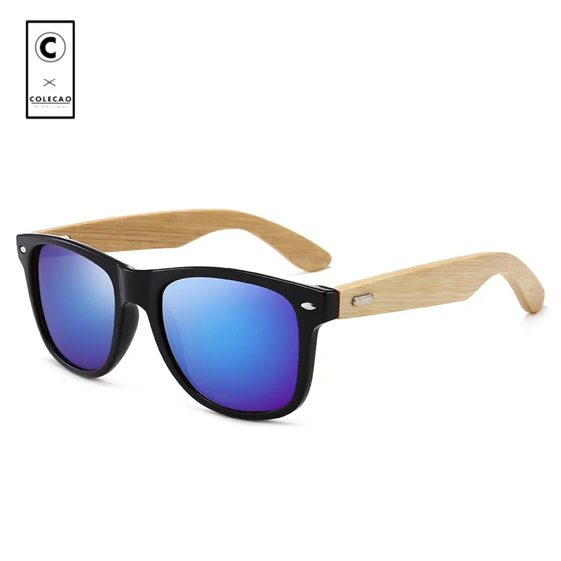 COLECAO Rivet Retro Sunglasses Men 2018 Rectangle Bamboo Frame Outdoor Driving Vintage Men's UV400 Glasses 2140B | Аксессуары для