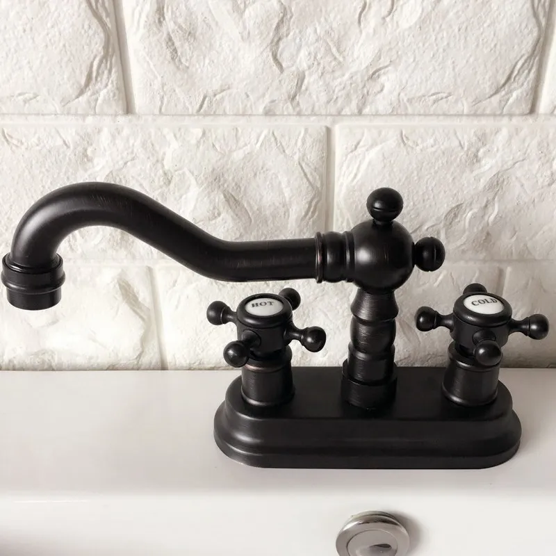 

Black Oil Rubbed 4" Centerset Brass Kitchen Bathroom Vessel Sink Two Holes Basin Swivel Faucet Dual Handles Water Tap ahg075