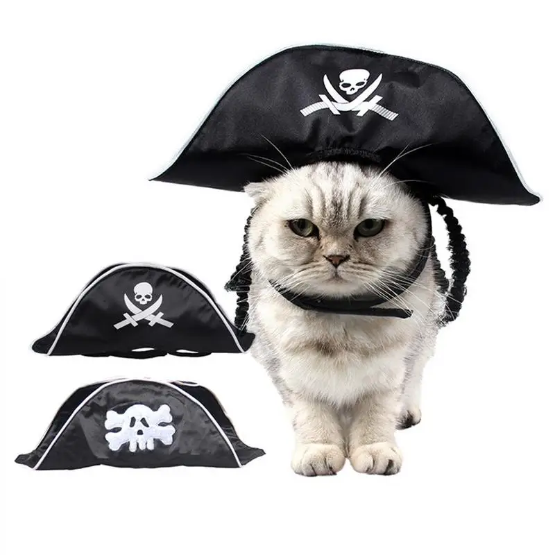 

5 Styles Pet Halloween Supplies Trendy Headwear Dog Cat Hat Black Pirate Hat With Wig Festival Dog Hat Halloween Cat Ornaments