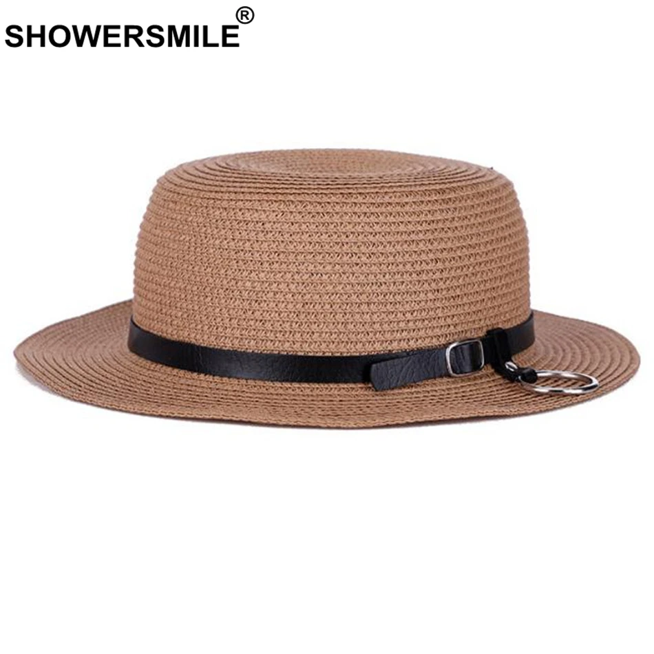 SHOWERSMILE коричневый шляпы фетровые для женщин Шапки для повседневное ремень пляжные соломенная шляпа женский Англия Стиль дышащая Лето осен