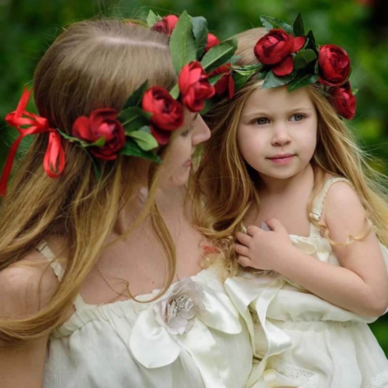 

Mom and Me BOHO Style Fake flower hairband Children Rose camellia Garland Seaside Hair accessories Women wedding wreath headband