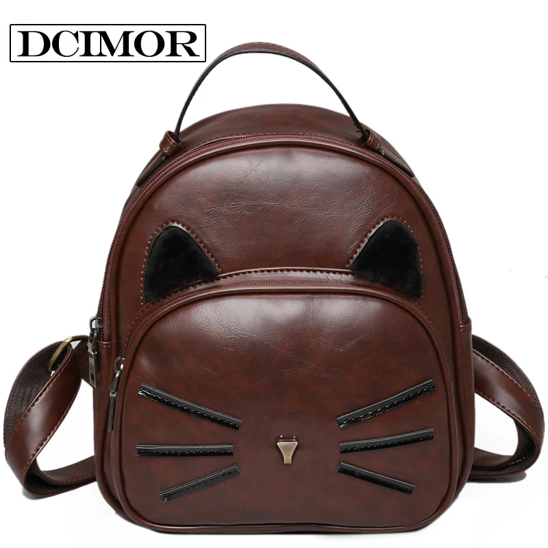 DCIMOR Mochilas mujer 2018 mochila de mujer de cuero PU gato mochila escolar femenina para mini mochila la escuela secundaria para niñas