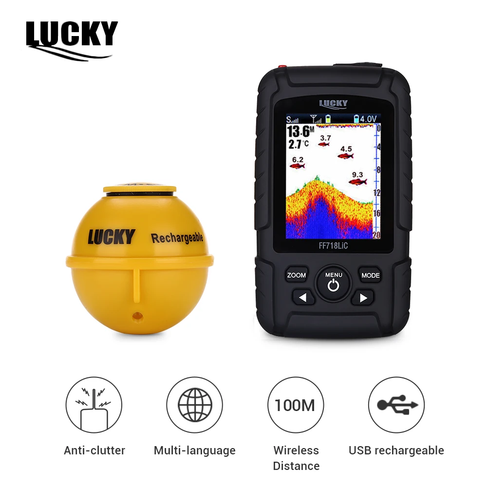 LUCKY fish finder FF718LiC беспроводной эхолот для рыбалки, эхолот 45 м/147 футов, портативный эхолот для эхолота