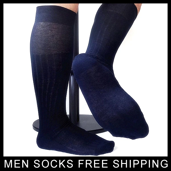 

Mens Knee High Socks Striped Formal Long Socks For Dress suit Sexy Male Big size Hose Stocking Black Navy Business socks