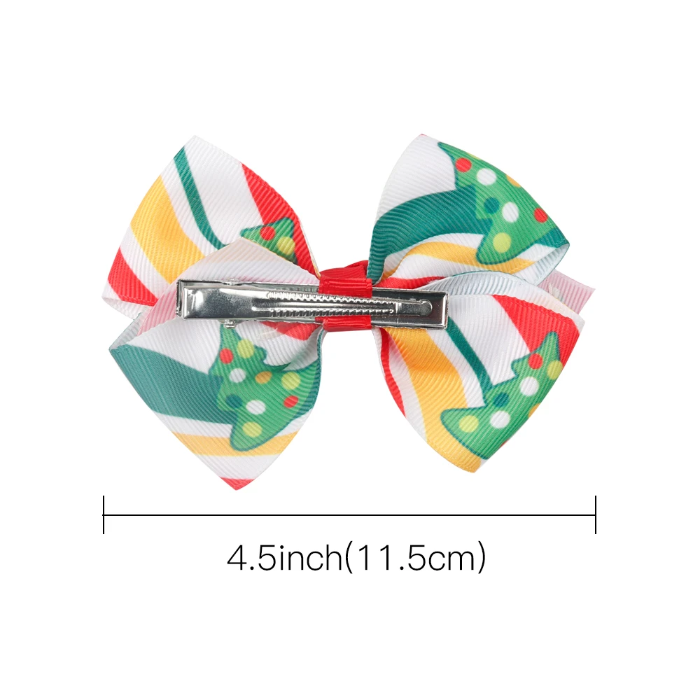 7Pcs/Set Cute Christmas Hair Clips Santa Claus Printed Hair Bows For Girls Xmas Kids Handmade Hairg