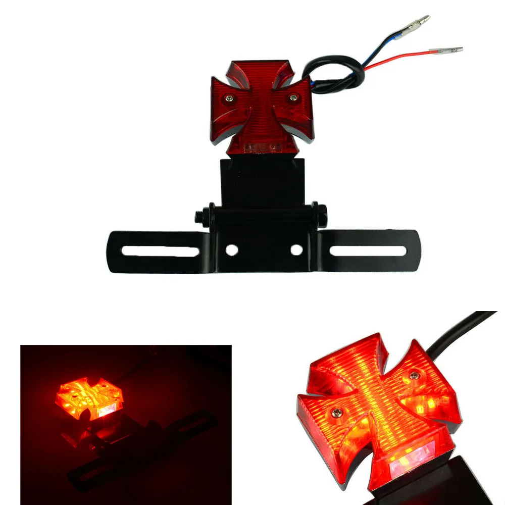 

Motorcycle LED Taillight With Iron Bracket Rear Lamps Brake Maltese Cross Tail Light For Chopper Bobber Custom Motorcycle