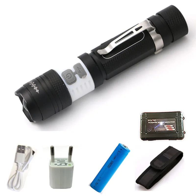 

Powerful LED T6 USB led Flashlight Torch Waterproof Flash Light portable Light Rechargeable Lantern for 1*18650 Battery