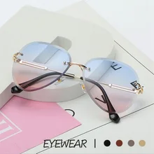 Солнцезащитные очки без оправы для женщин, фирменный дизайн, солнцезащитные очки, градиентные оттенки, режущие линзы, дамские бескаркасные металлические очки UV400