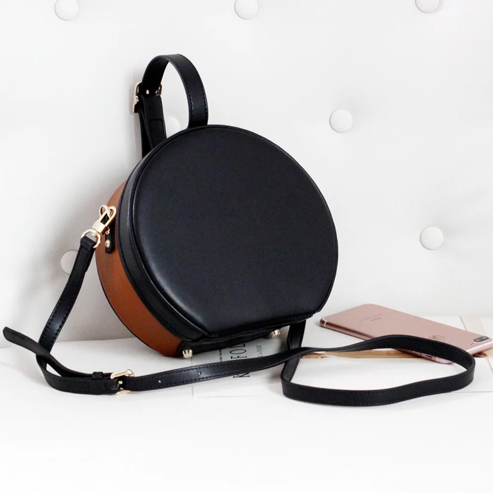 

2018 Spring New Small Boxes Circular Satchel Vintage Stereotypes Soft Solid Elegant Leisure Fashion Simple Contrast Color