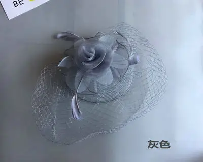 Stunning Net Wine Red Bird Cage Wedding Veils Hand Work Head Accessories With Feather Black/White/Gray