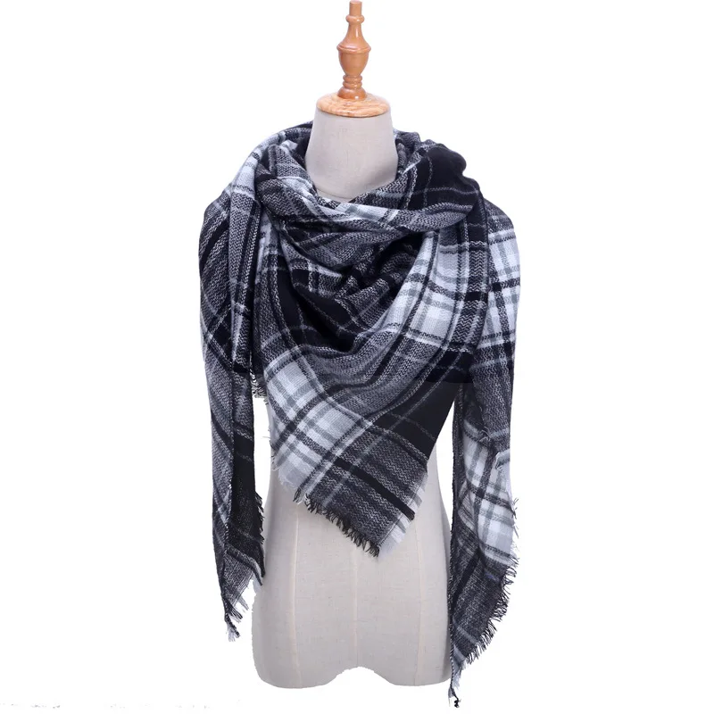 LaMaxPa Модный зимний теплый клетчатый треугольный шарф для женщин/леди одеяло пашмины шаль длинный кашемировый женский кашне, накидки - Цвет: 21