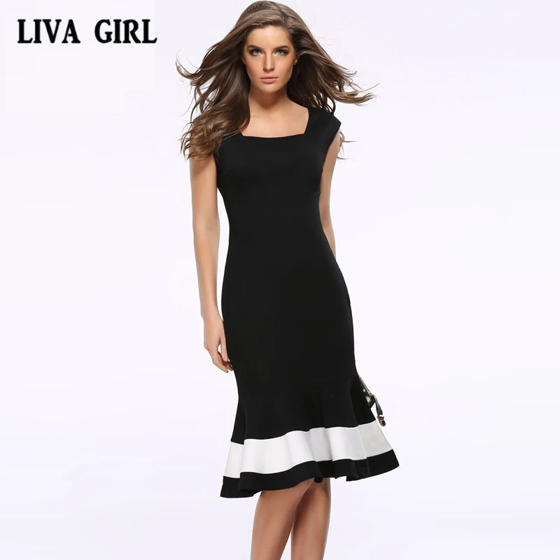 LIVA GIRL Women Clothes Sexy Dreses Sleeveless Zippers Twilight Fashion Elegant Fishtall Dress