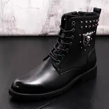 Новое поступление, роскошные мужские черные ботинки martin, модные мужские ботинки до середины икры с заклепками и черепами, размеры 38-43