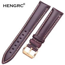 HENGRC Smooth Calfskin Watch Strap Belt 18 19 20 21 22 24mm Black Dark Brown Women Men Watch Band Silver Gold Pin Buckle dark watch