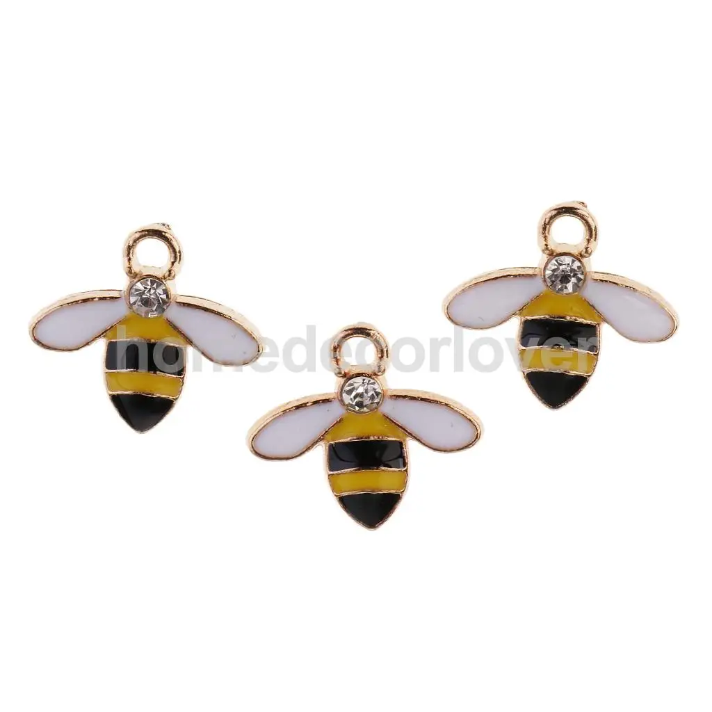 10Pcs Cute Bee Alloy Rhinestone Embellishment Diamante Flatback Buttons DIY Scrapbooking Cellphone Case Hair Accessories Charms