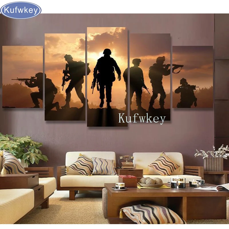 

Needlework 3d Diy Diamond Painting Cross Stitch Diamond Embroidery 5D Diamond Mosaic patterns abstract soldiers painting 5 pcs