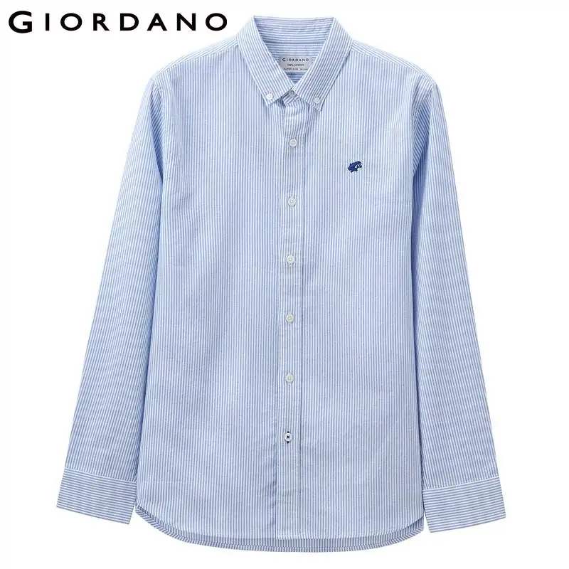 Giordano рубашка фирмы Giordano «Оксфорд» выполненная из натурального хлопка с логотипом лягушки на груди, имеет три варианта цвета белый, небесный и серый - Цвет: 04Blue