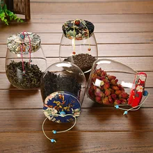 NHM 1 шт. пробковая прозрачная стеклянная чайная банка образец герметичный чай может красивая ткань крышка конфета, цветок чайная банка