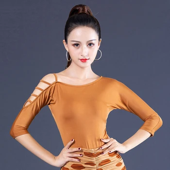 

Female Adult Latin Dance Tops For Women Ice Silk Long Sleeve Sexy Salsa Samba Ballroom Latine Practice Dancing Wear YR0901