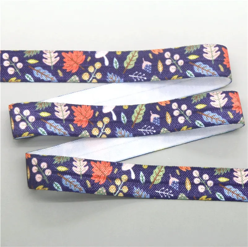 DUWES 5/8'' 50yards ball cartoon cactus space printed Fold Elastic FOE stretch ribbon hairbow headwear headband DIY OEM D1071