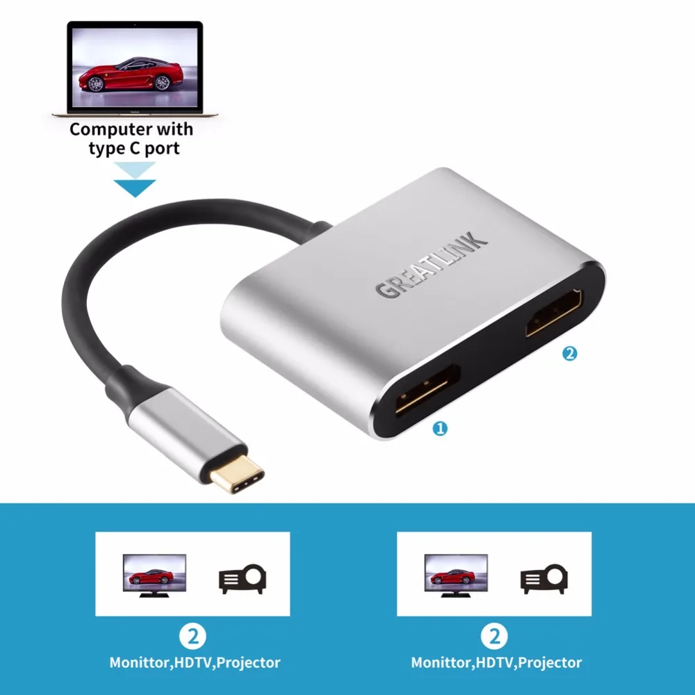 Тип C 3,1 на дисплей Порт DP HDMI 4K сплиттер USB-C type-C 3,0 AUX удлинитель Дисплей порт конвертер Thunderbolt 3 концентратор док-станция