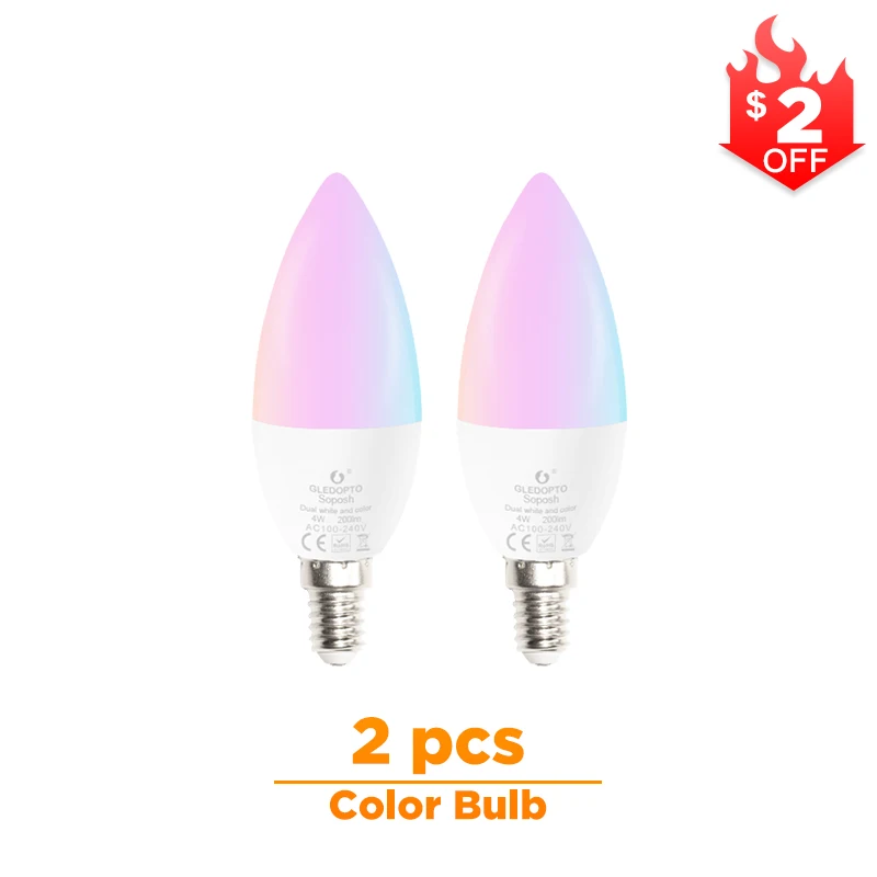 2 Pcs Color Bulb Zigbee rgb светодиодный светильник при свечах приложение умное управление работа с 3,0 шлюз smartthings 4 Вт rgbw теплый белый холодный белый Светодиодный e12 e14 tapy - Испускаемый цвет: 2 Pcs Color Bulb