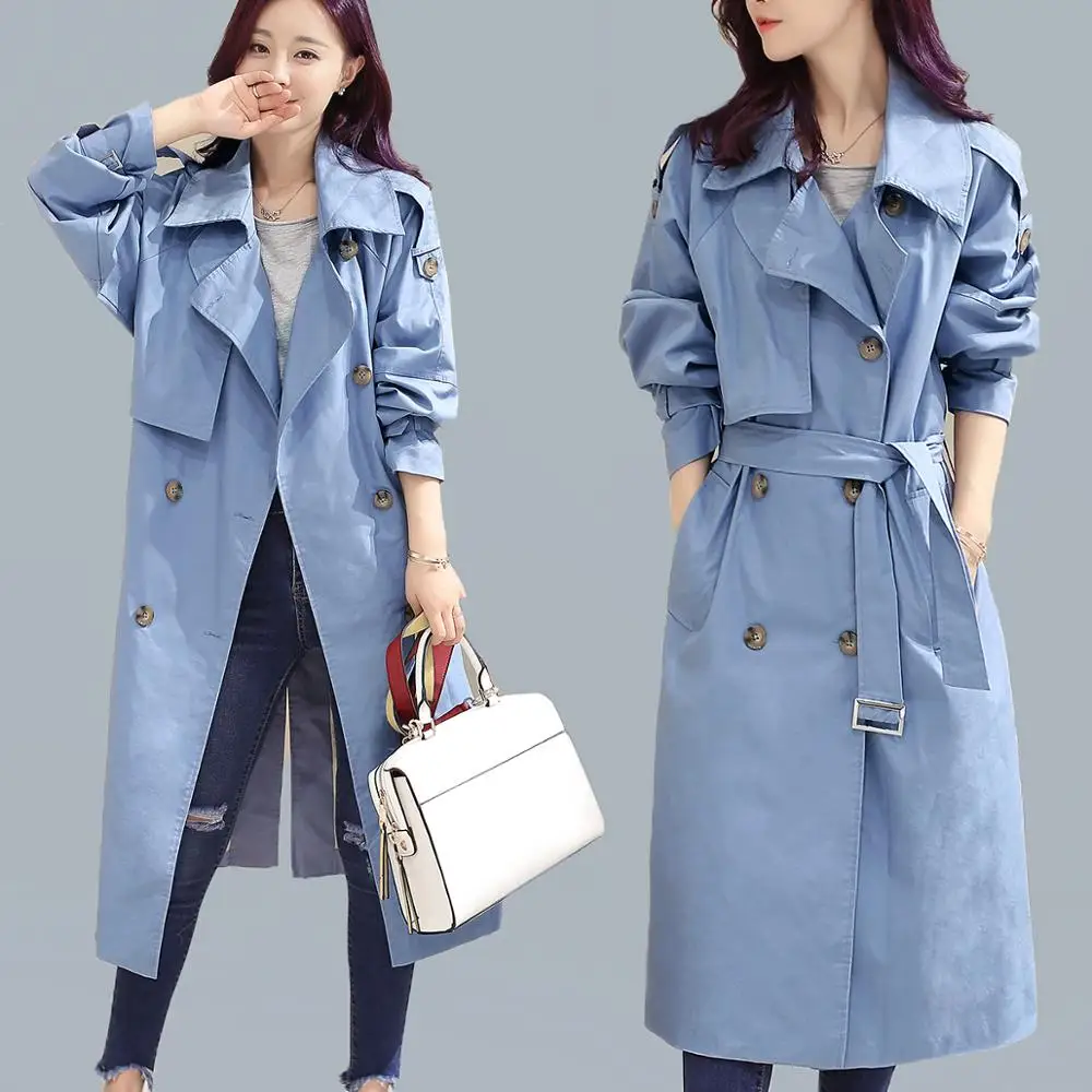 

Free shipping plus size women coat 2018 Girls long windbreaker spring autumn trench with belt Korean casual Womens clothes