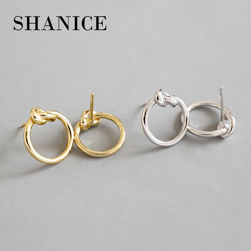 SHANICE 925 пробы серебряные женские модные простые серьги-гвоздики с узлом в стиле панк-рок ретро круглые серьги для пирсинга