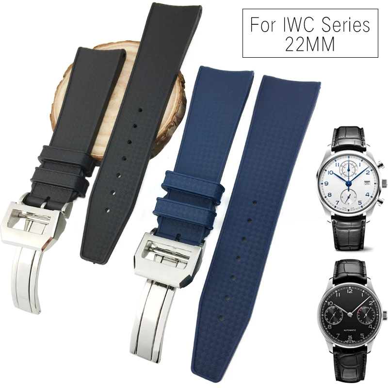 

22mm High Quality Rubber Silicone Soft Watch Strap Folding Buckle Watchband Suitable for IWC PILOT PORTUGIESER PORTOFINO Watch