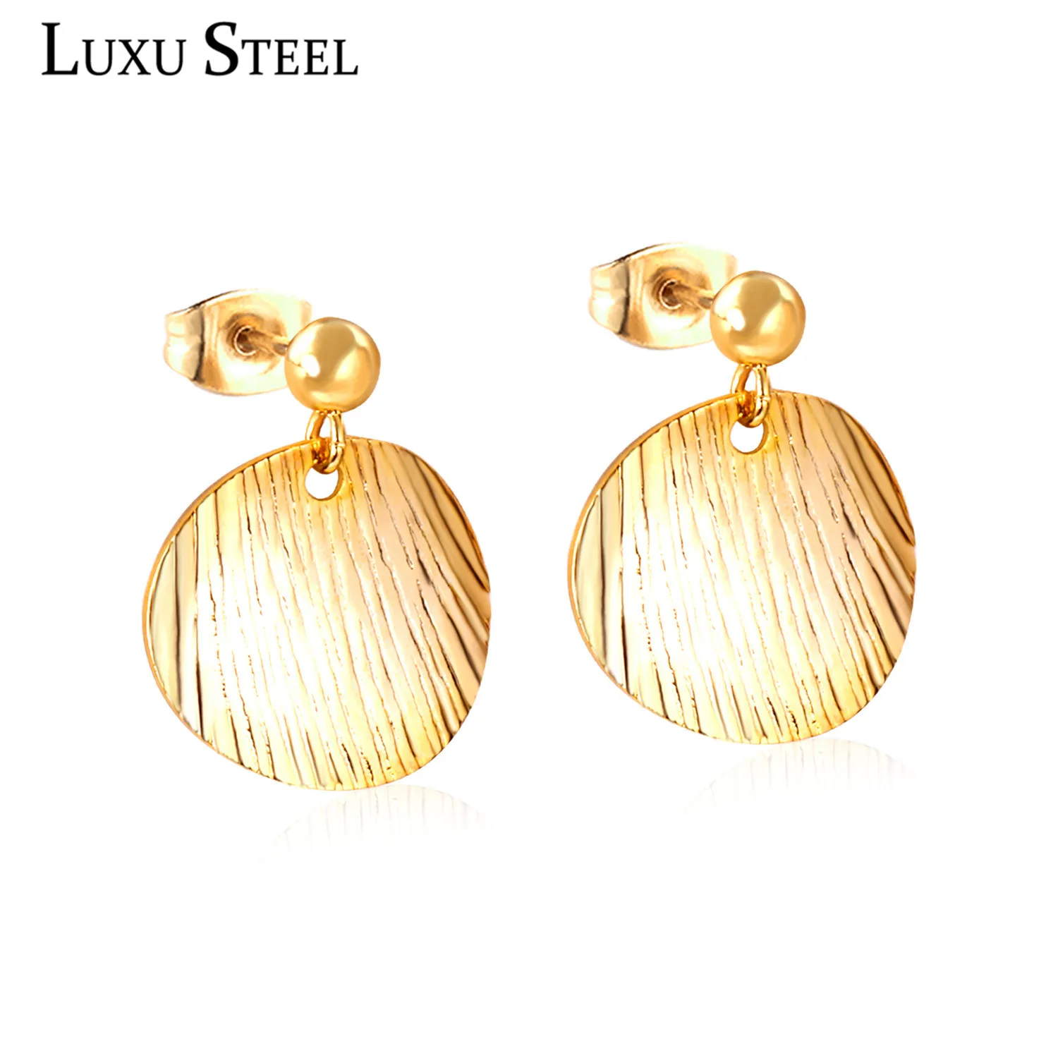 

LUXUSTEEL Statement Jewelry Round Shape Drop Earrings Stainless Steel Gold Color Dangle Accessories Party Bijoux Collier