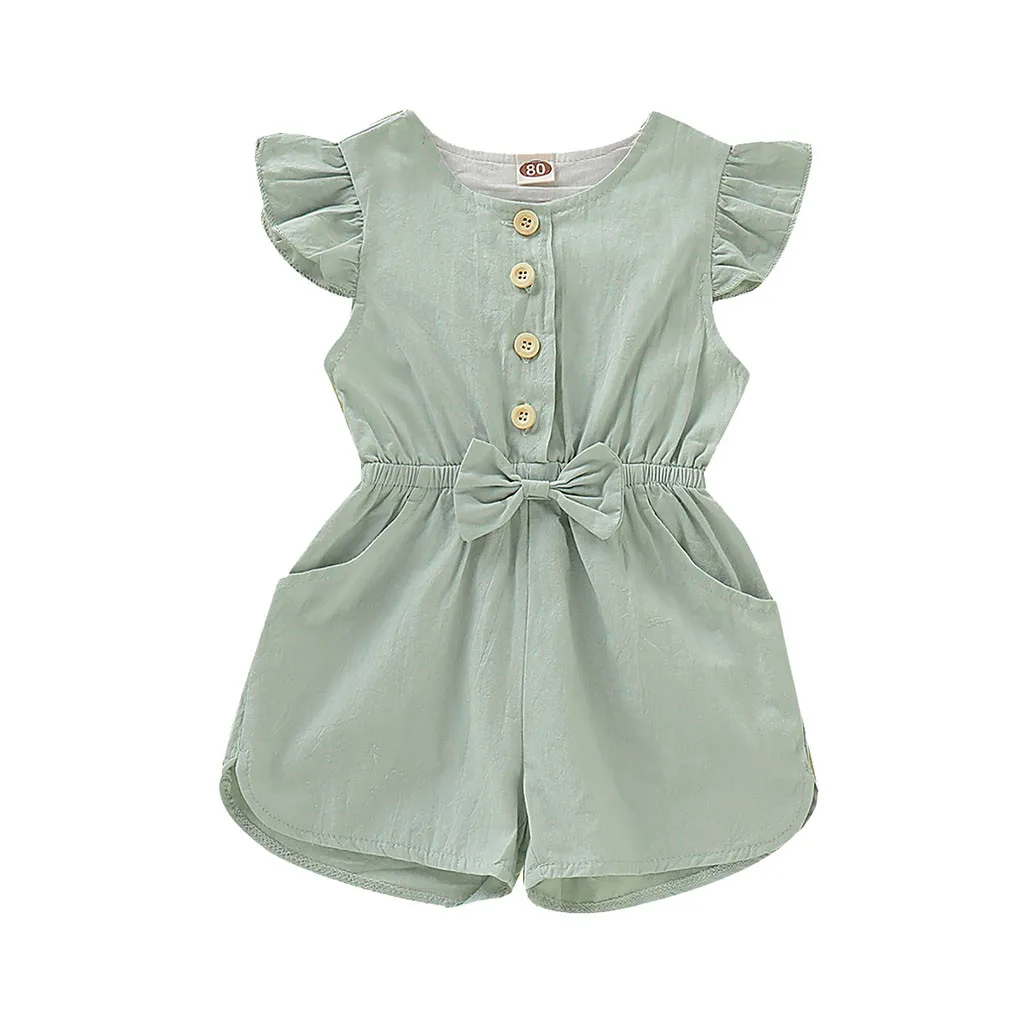 

NewBorn Baby Girl Clothes Fashion Personality Fly Sleeve Simple Solid Print Bow Romper Jumpsuit Clothes barboteuse bebe fille