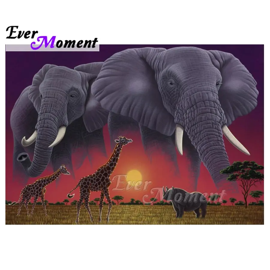 

Ever Moment DIY Diamond Painting Elephant Giraffe Africa Diamond Mosaic Full Square Drills Artwork Home Decoration ASF1236
