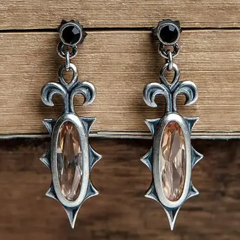 

Gothic Hip Hop Party Genuine 925 Sterling Silver Drop Earrings Yellow Big Crystal Dangle Earrings