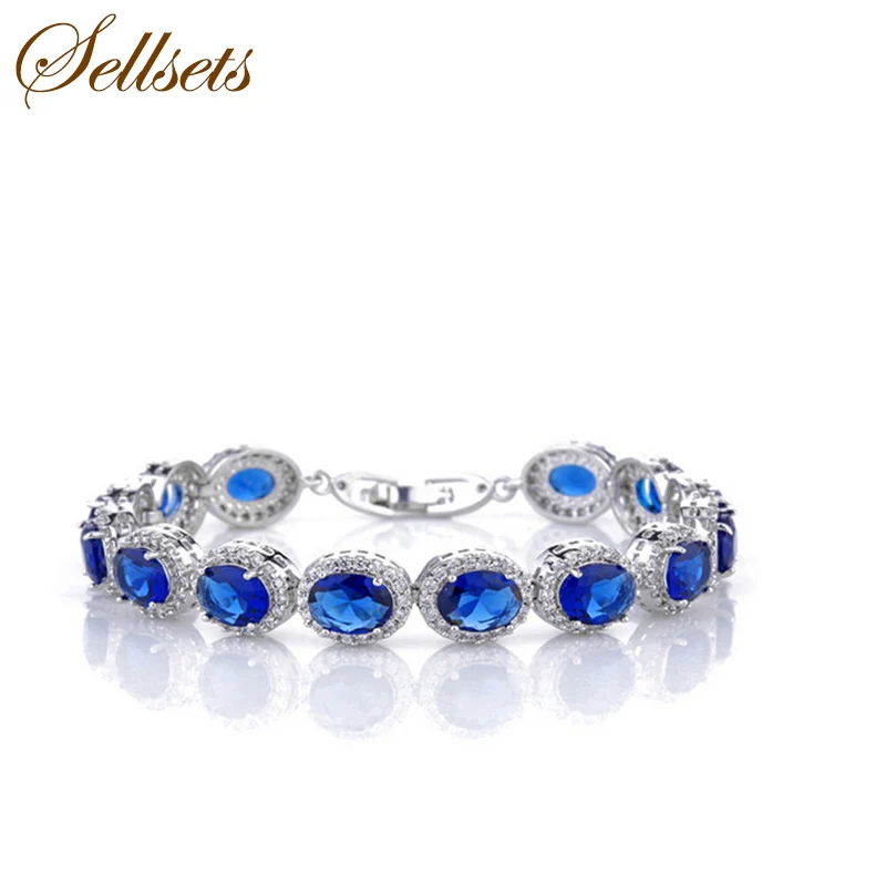 

Sellsets Pretty OVAL Blue Zircon Bracelet & Bangle Cubic Zirconia Bracelets Jewelry Accessories For Women