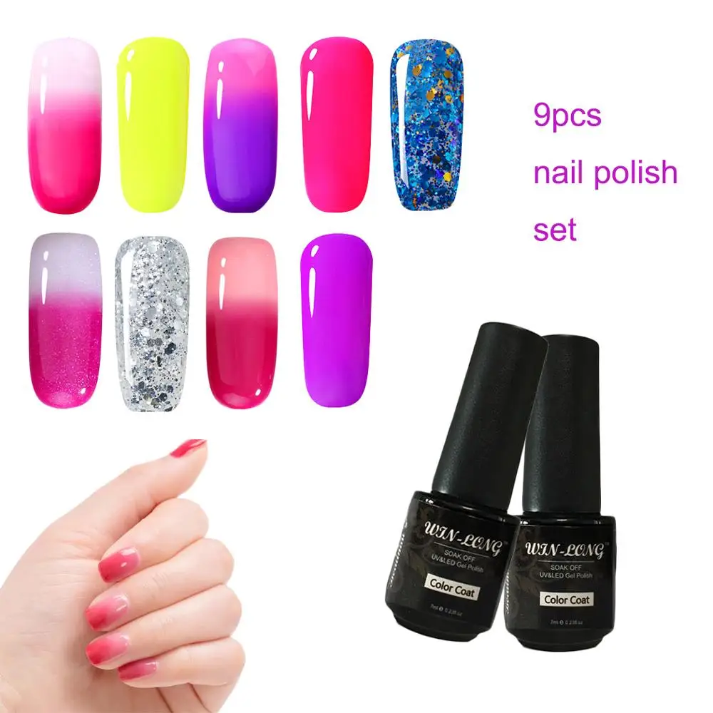 9 Pcs/lot Soak Off Nail Gel Polish Kit Manicure Soak Off Gel Nail Vanishes Base Top Gel Nail Polish Manicure Art Tools Sets Kit