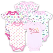 5Pcs/Lot Unisex High High quality Child Rompers Brief Sleeve O-Neck 0-12M Novel New child Boys&Ladies Roupas De Bebe Child Lady Garments