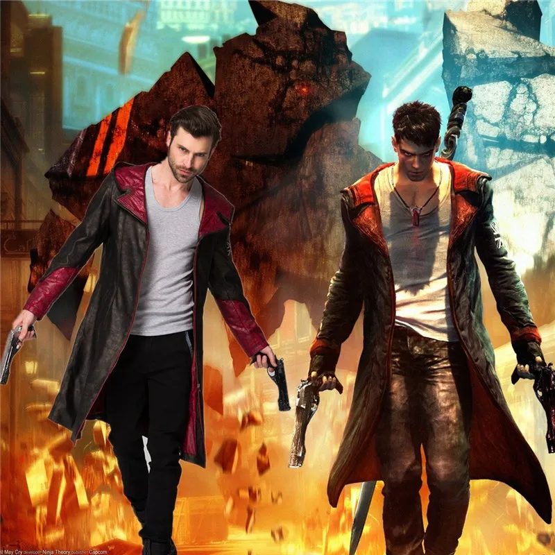 

Dmc devil may cry 5 dante costume cosplay jacket unisex coat PU Leather Jacket vest Cosplay Costume Free Nacklace