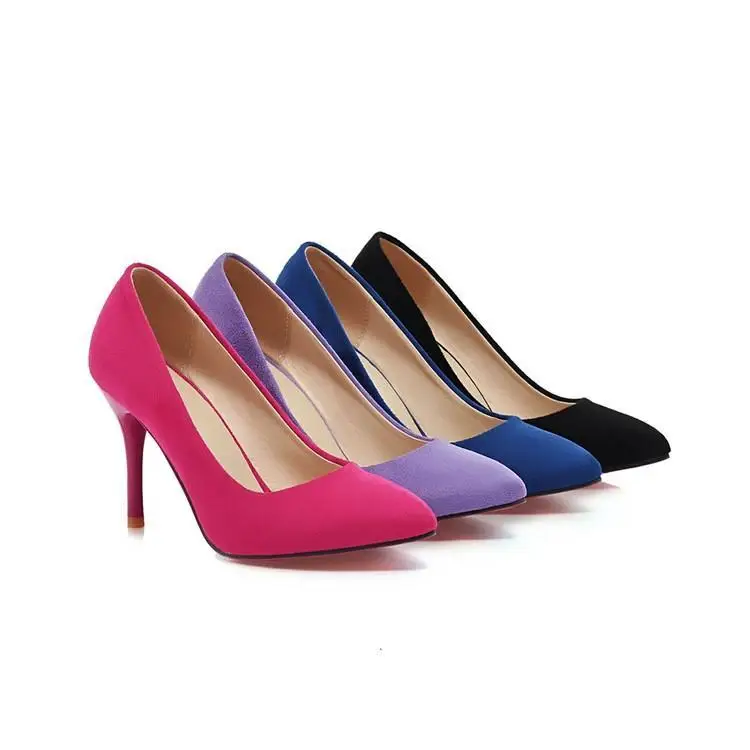 

19ss Spring and autumn women's single shoes Korean version simple matte suede small pointed toe female high heels large size