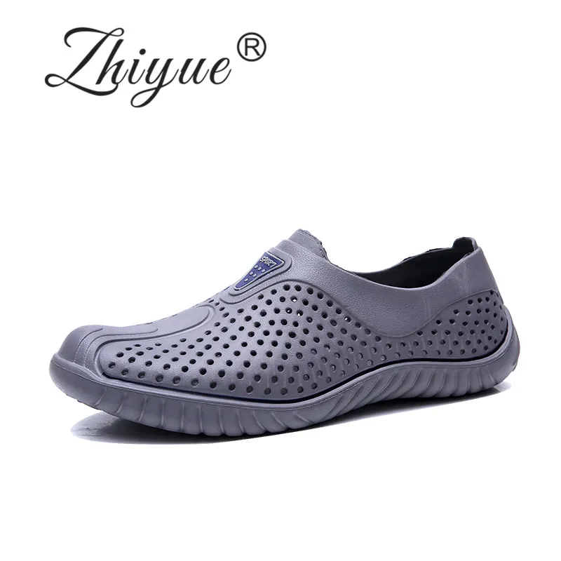 

ZHI YUE New Summer Men Shoes Beach Casual Men's Slippers Hollow out Casual Beach Sandal Flip Flops Black Grey White Size 40-45