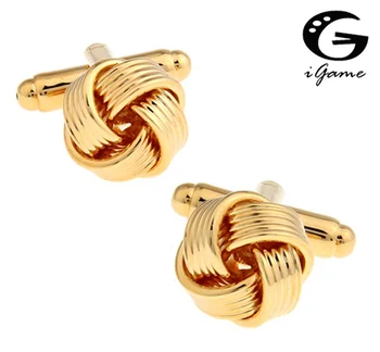 

iGame Fashion Knot Cuff Links Factory Price Supply Anti-oxidation Brass Metal Knot Design Golden Color Free Shipping